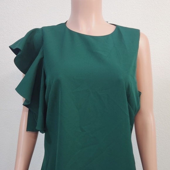 Julia Jordan Hunter Green Feather Sleeve Size 16 Dress - Picture 2 of 10